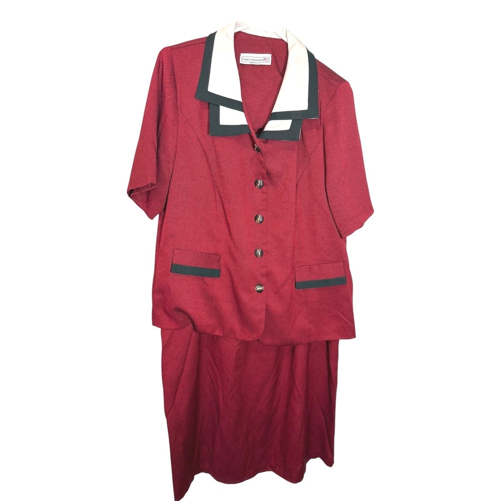 Pablo Collection XL Burgundy Skirt Set Sailor Collar Horsebit Buttons Vintage